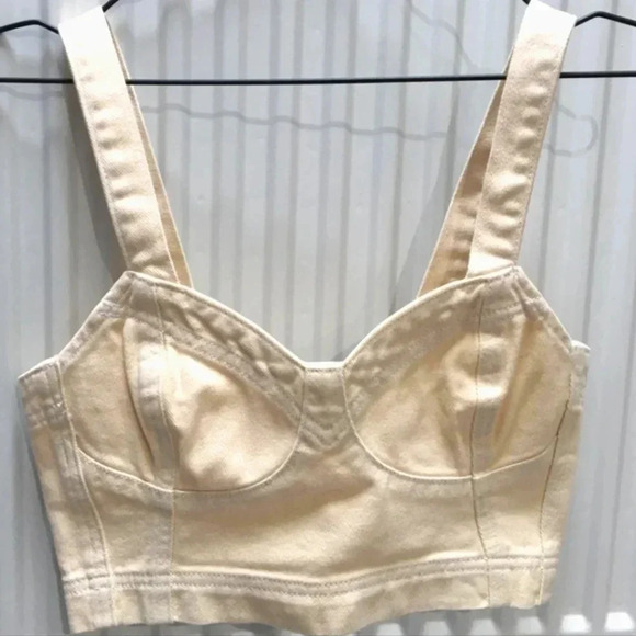 Young Fabulous & Broke Tops - Young Fabulous and Broke Tan Denim Crop Bustier